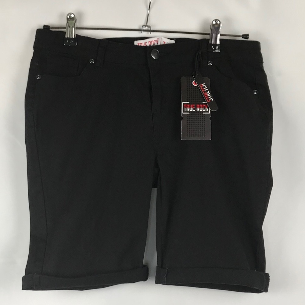 NWT True Rock Women Size 7/8 Black Stretch Pockets Cotton‎ Blend Bermuda Shorts